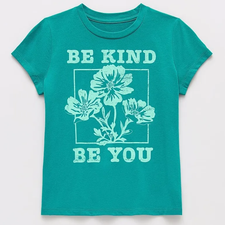 Thereabouts Little & Big Kid Girls Crew Neck Short Sleeve Classic Fit Graphic T-Shirt