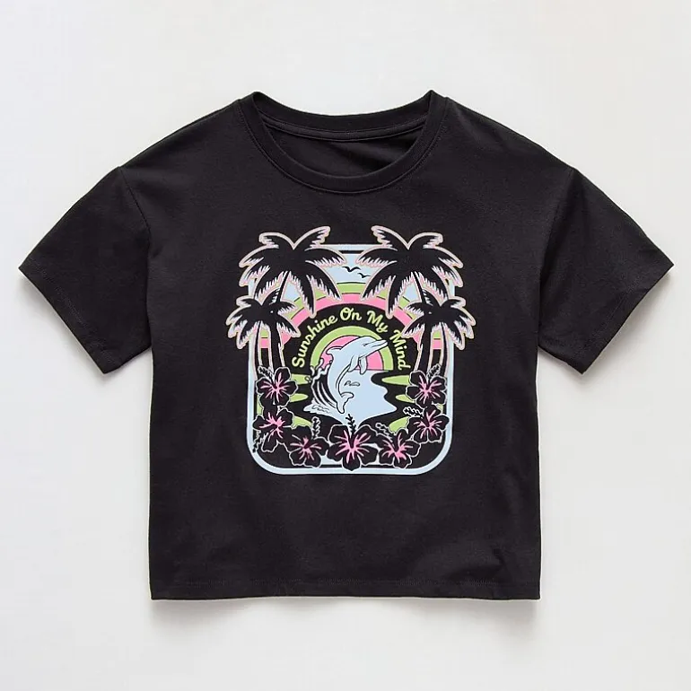 Thereabouts Little & Big Kid Girls Crew Neck Short Sleeve Boxy Fit Graphic T-Shirt