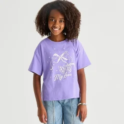 Thereabouts Little & Big Kid Girls Crew Neck Short Sleeve Boxy Fit Graphic T-Shirt