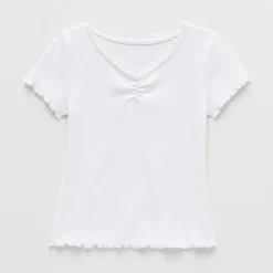 Thereabouts Little & Big Kid Girls V Neck Short Sleeve Lace Trim T-Shirt