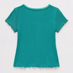 Thereabouts Little & Big Kid Girls V Neck Short Sleeve Lace Trim T-Shirt