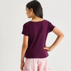Thereabouts Little & Big Kid Girls V Neck Short Sleeve Lace Trim T-Shirt