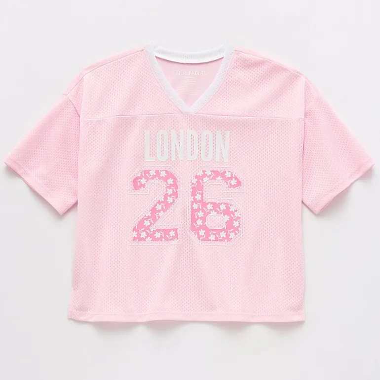 Thereabouts Little & Big Kid Girls V Neck Short Sleeve Oversized Graphic T-Shirt