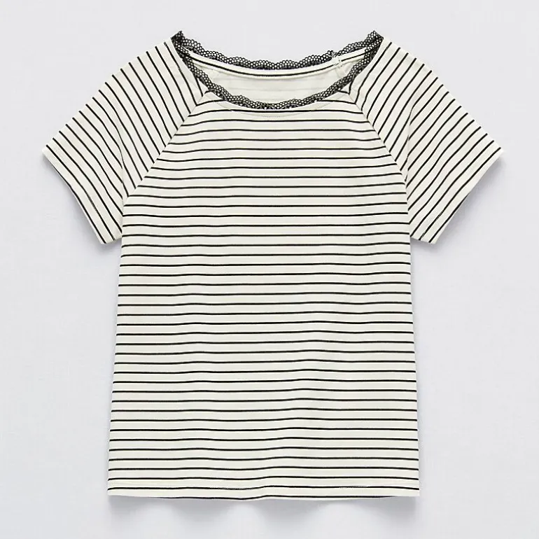 Thereabouts Little & Big Kid Girls Boat Neck Short Sleeve Lace Trim T-Shirt