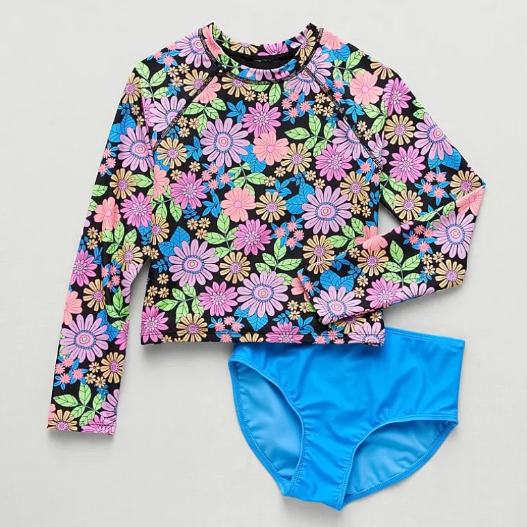Thereabouts Little & Big Kid Girls Floral 2-pc. Rash Guard Set