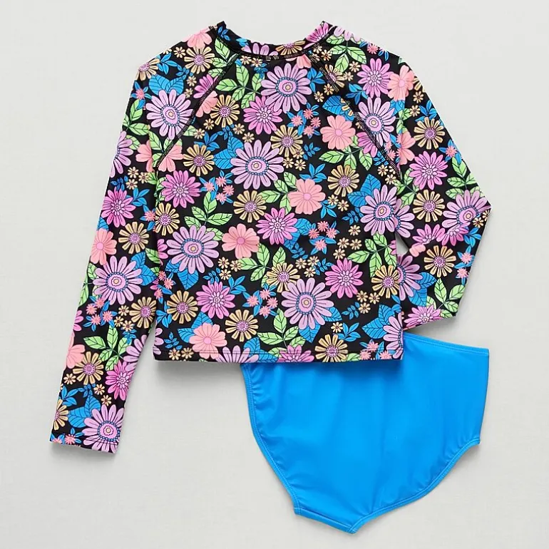 Thereabouts Little & Big Kid Girls Floral 2-pc. Rash Guard Set