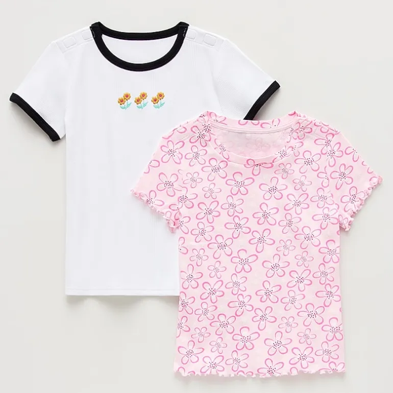 Thereabouts Little & Big Kid Girls Easy-on + Easy-off Crew Neck Short Sleeve Adaptive 2-pc. T-Shirt