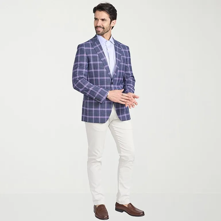 The Savile Row Co Mens Plaid Modern Fit Sport Coat