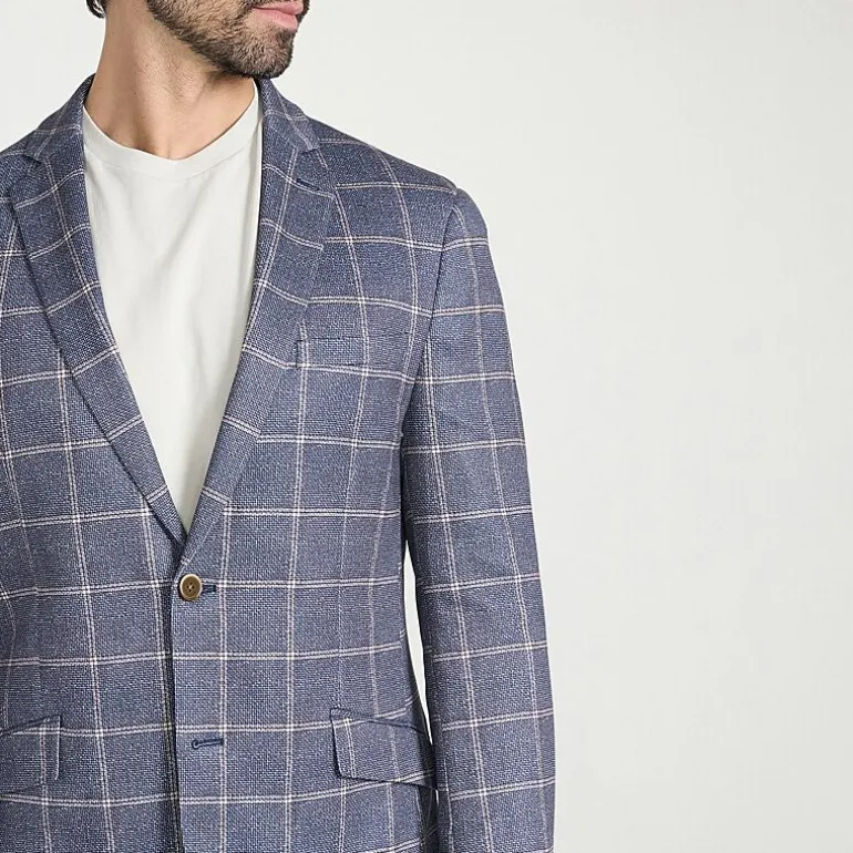 The Savile Row Co Mens Windowpane Modern Fit Sport Coat