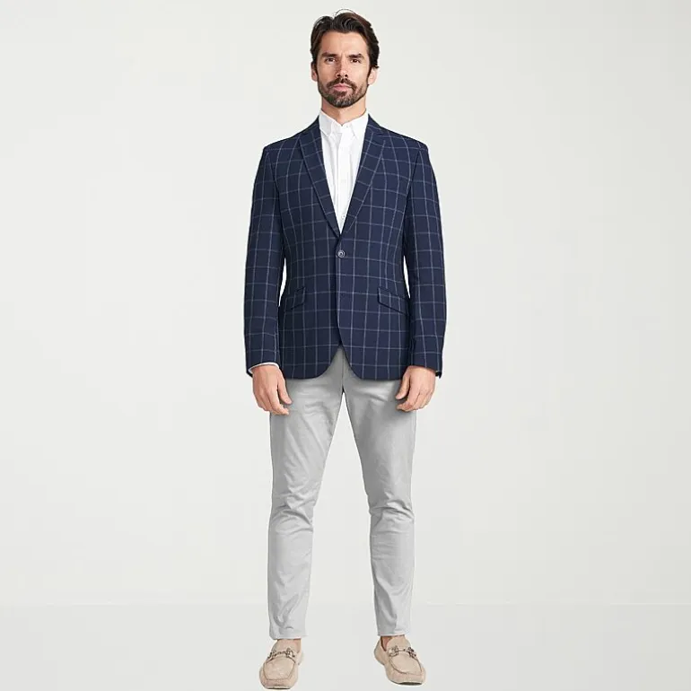 The Savile Row Co Mens Windowpane Modern Fit Sport Coat