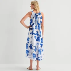 5th + Madison Edit Womens Petite Midi Round Neck Sleeveless Floral Fit + Flare Dress