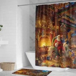 Thomas Kinkade Santa'S Workshop Shower Curtain