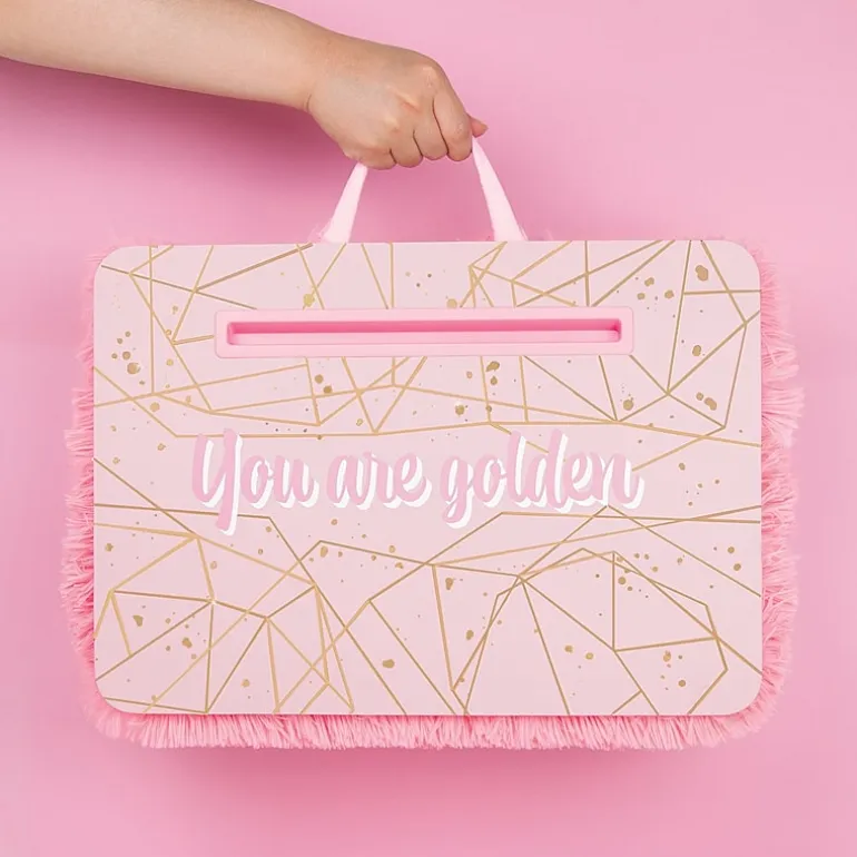 Three Cheers For Girls Pink & Gold Deluxe Fur Kids Lap Desk