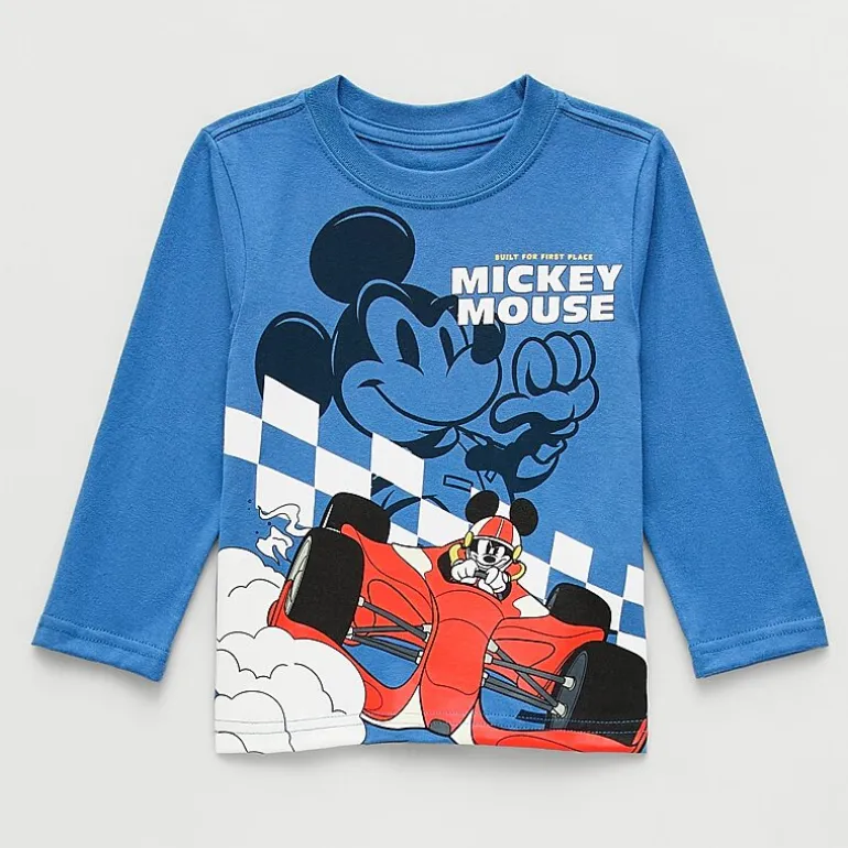 Toddler Boys Crew Neck Long Sleeve Regular Fit Mickey Mouse Graphic T-Shirt