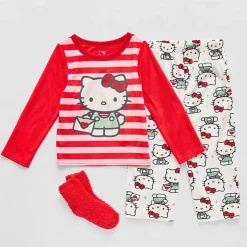 Toddler Girls Hello Kitty Fleece Crew Neck Long Sleeve 3-pc. Pajama Set