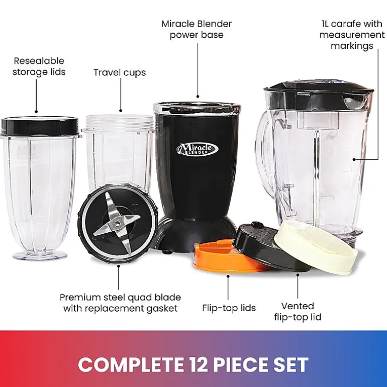 Total Chef Miracle Blender- Bullet Blender with Travel Cups- 12 pc Set