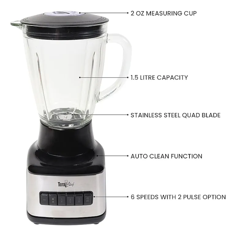 Total Chef 6-Speed Countertop Blender with Glass Jar- 6-cup- 500 Watts