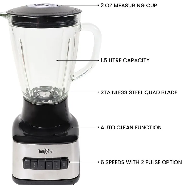 Total Chef 6-Speed Countertop Blender with Glass Jar- 6-cup- 500 Watts