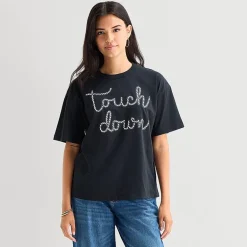 Touch Down Cropped Tee Womens Juniors Crew Neck Short Sleeve Regular Fit Graphic T-Shirt