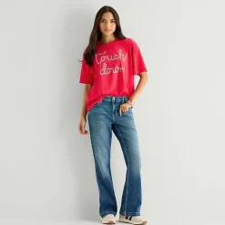 Touch Down Cropped Tee Womens Juniors Crew Neck Short Sleeve Regular Fit Graphic T-Shirt