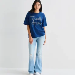 Touch Down Cropped Tee Womens Juniors Crew Neck Short Sleeve Regular Fit Graphic T-Shirt
