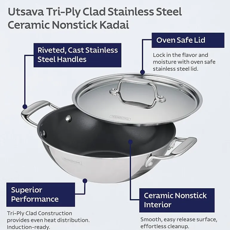 Tramontina Utsava Stainless Steel 1.7-qt. Covered Kadai