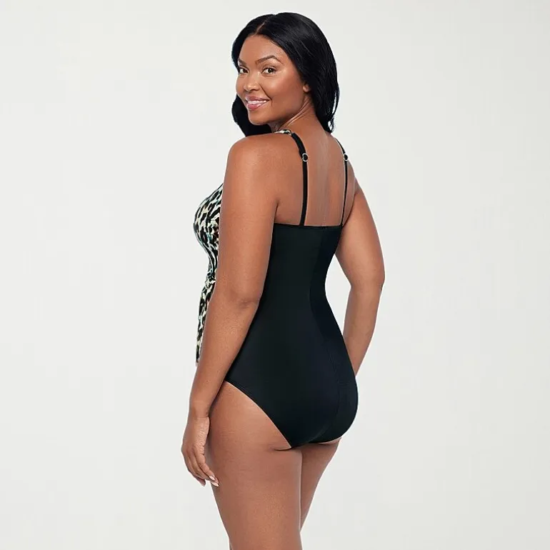 Trimshaper Womens Animal Print Leopard Full Coverage One Piece Swimsuit