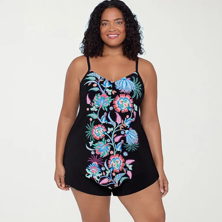 Trimshaper Womens Floral Plus Tankini Swimsuit Top
