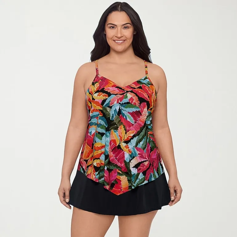 Trimshaper Womens Leaf Plus Tankini Swimsuit Top