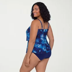Trimshaper Womens Tie-Dye Plus Tankini Swimsuit Top