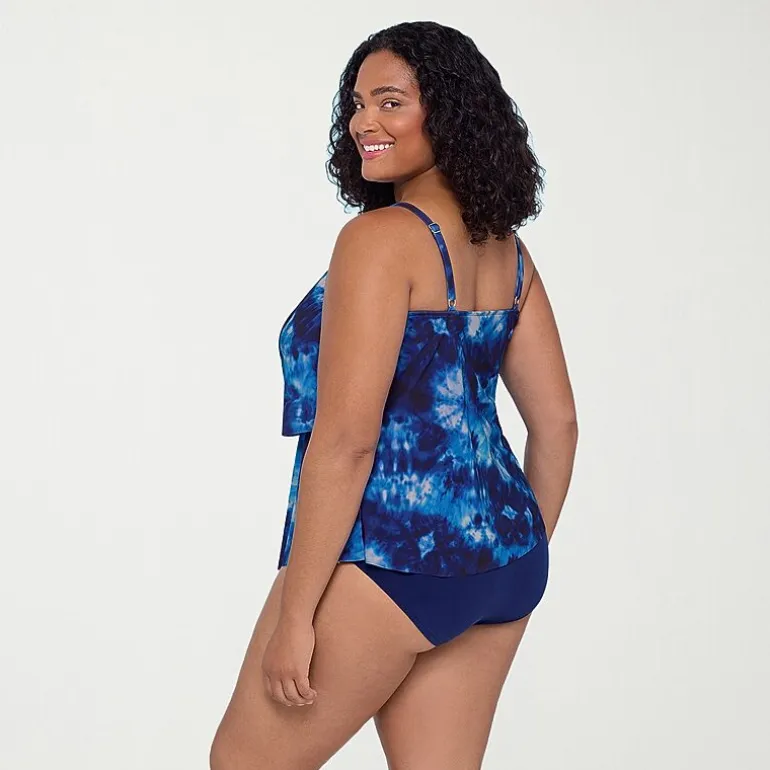 Trimshaper Womens Tie-Dye Plus Tankini Swimsuit Top