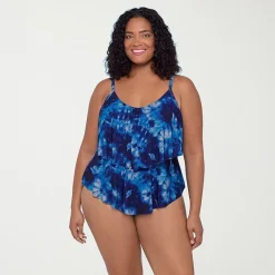 Trimshaper Womens Tie-Dye Plus Tankini Swimsuit Top