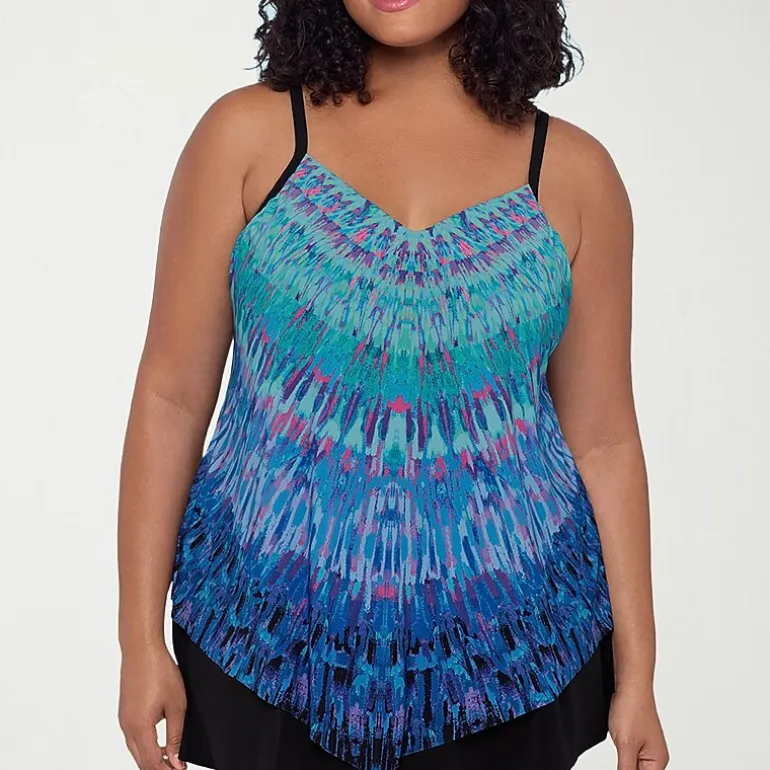 Trimshaper Womens Tie Dye Plus Tankini Swimsuit Top
