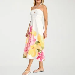 Trixxi Womens Juniors Halter Neck Sleeveless Floral A-Line Dress
