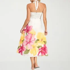 Trixxi Womens Juniors Halter Neck Sleeveless Floral A-Line Dress