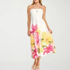 Trixxi Womens Juniors Halter Neck Sleeveless Floral A-Line Dress