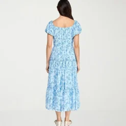 Trixxi Womens Juniors Midi Square Neck Short Sleeve Floral A-Line Dress