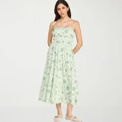 Trixxi Womens Juniors Midi Square Neck Sleeveless Floral A-Line Dress