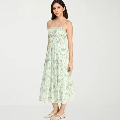 Trixxi Womens Juniors Midi Square Neck Sleeveless Floral A-Line Dress