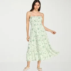 Trixxi Womens Juniors Midi Square Neck Sleeveless Floral A-Line Dress