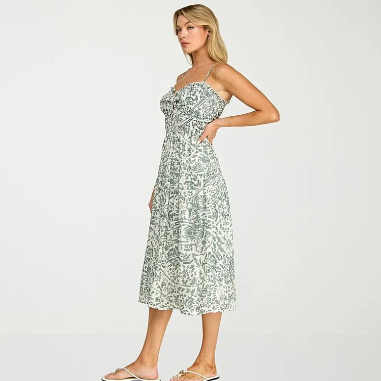 Trixxi Womens Juniors Midi Sweetheart Neck Sleeveless Leaf A-Line Dress