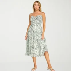 Trixxi Womens Juniors Midi Sweetheart Neck Sleeveless Leaf A-Line Dress