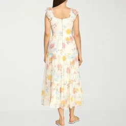 Trixxi Womens Juniors Midi Sweetheart Neck Short Sleeve Floral A-Line Dress