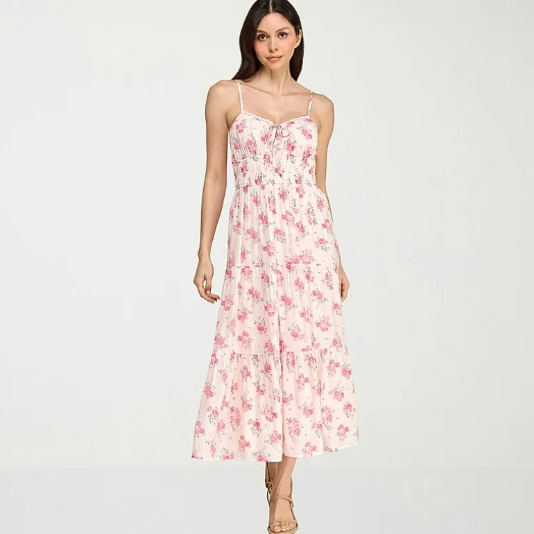 Trixxi Womens Juniors Midi Sweetheart Neck Sleeveless Floral A-Line Dress