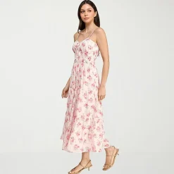 Trixxi Womens Juniors Midi Sweetheart Neck Sleeveless Floral A-Line Dress