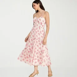 Trixxi Womens Juniors Midi Sweetheart Neck Sleeveless Floral A-Line Dress