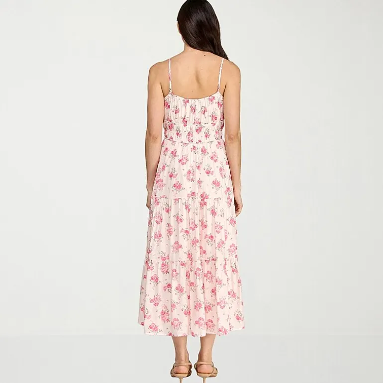 Trixxi Womens Juniors Midi Sweetheart Neck Sleeveless Floral A-Line Dress