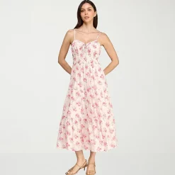 Trixxi Womens Juniors Midi Sweetheart Neck Sleeveless Floral A-Line Dress