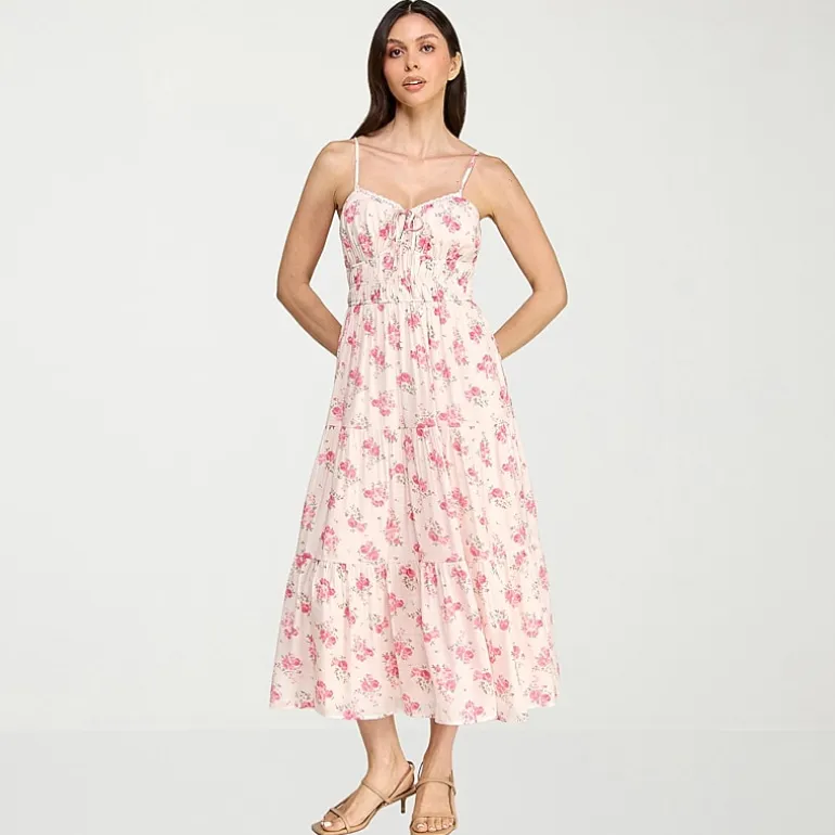 Trixxi Womens Juniors Midi Sweetheart Neck Sleeveless Floral A-Line Dress