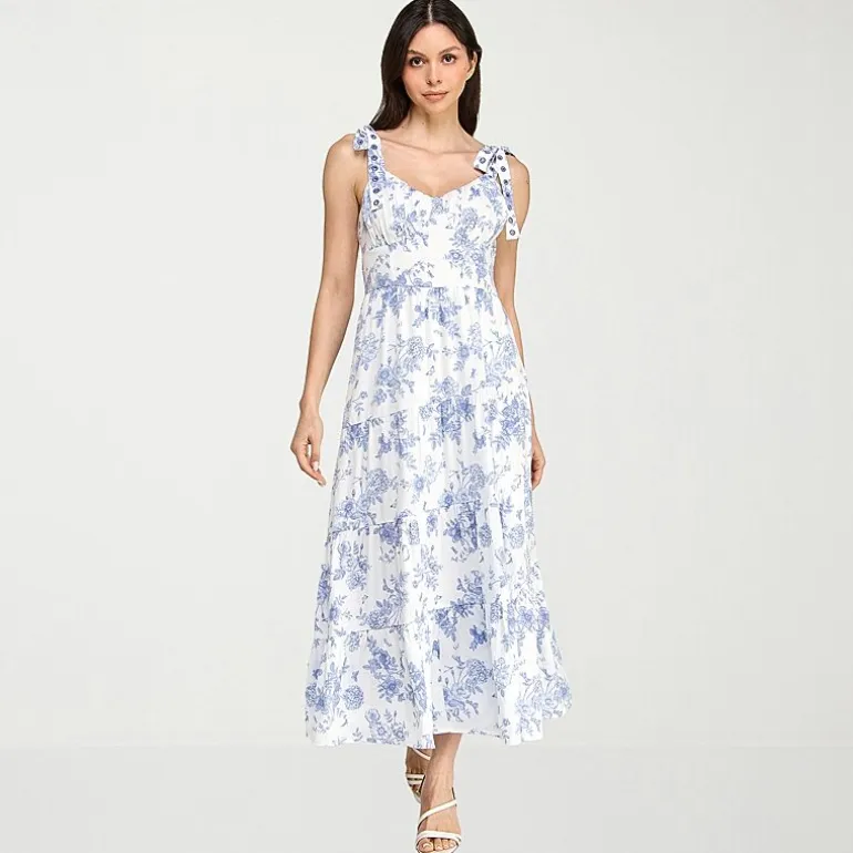 Trixxi Womens Juniors Sweetheart Neck Sleeveless Floral A-Line Dress